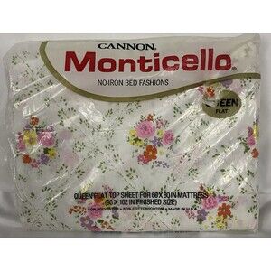 Vintage Cannon Monticello PLANTATION BOUQUET Queen Flat Sheet Original Packaging